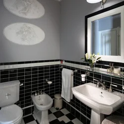 White bathtub with black floor photo