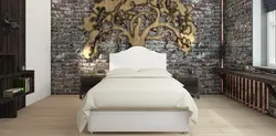 Фота дызайн спальні з дэкаратыўным каменем