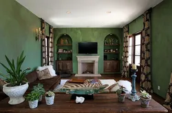 Combination of green and brown in the bedroom interior