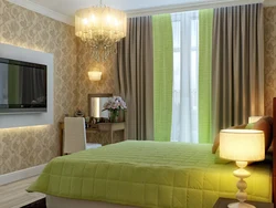 Combination of green and brown in the bedroom interior