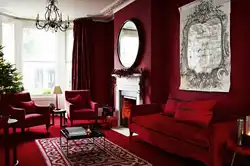 Living room interior burgundy walls