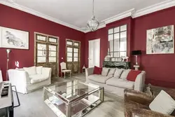 Living room interior burgundy walls