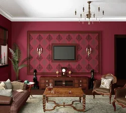 Living Room Interior Burgundy Walls