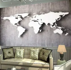 Карта мира в интерьере гостиной