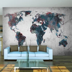 World map in the living room interior
