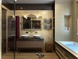 Bathroom design with brown floor