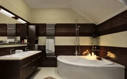Bathroom design with brown floor