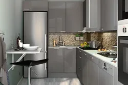 Modern kitchen design photo small corner with refrigerator