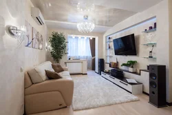 Living room design in Khrushchev 2-room apartment with balcony