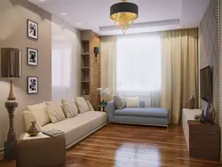 Living room design in Khrushchev 2-room apartment with balcony