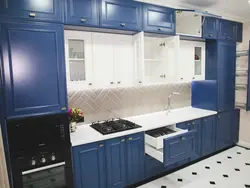 Kitchen design with blue facades