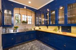 Kitchen design with blue facades