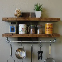 DIY kitchen shelves on the wall photo