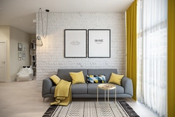 Gray yellow living room design