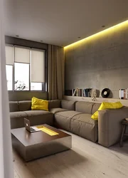 Серо желтый дизайн гостиной