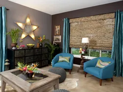 What colors goes with chocolate in the living room interior photo