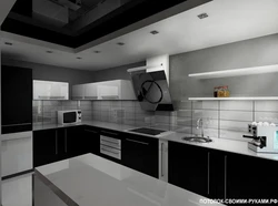 Black and white ceiling in the kitchen interior