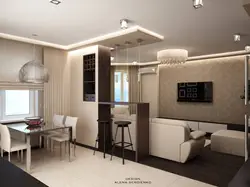 Living room kitchen with bar counter and sofa photo