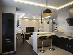 Living Room Kitchen With Bar Counter And Sofa Photo