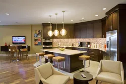 Living Room Kitchen With Bar Counter And Sofa Photo