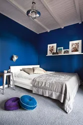 Blue floor in the bedroom interior