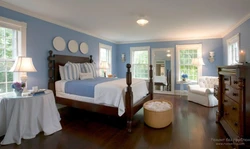 Blue floor in the bedroom interior