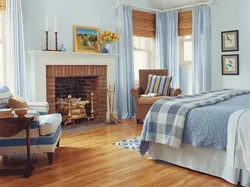 Синий пол в интерьере спальни