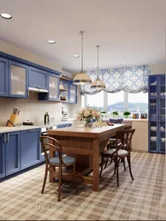 Blue Kitchen With Brown Photo