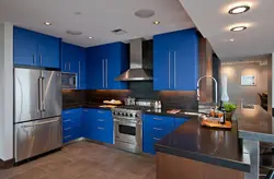 Blue kitchen with brown photo