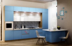 Blue kitchen with brown photo