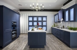 Blue kitchen with brown photo