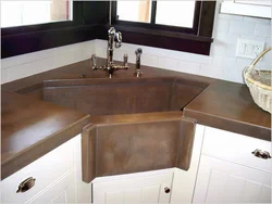 Square sink in the corner of the kitchen photo