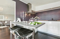 Kitchen Design With Lilac Wallpaper