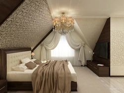 Дизайн спальни с косой крышей