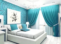Bedroom design in turquoise colors