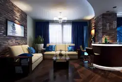 Сине коричневый интерьер гостиной