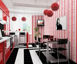 Wallpaper for a red kitchen in the interior