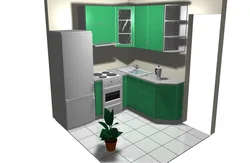 Corner kitchens with a sink in the corner and a refrigerator photo