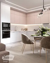 White kitchen set in the interior of the kitchen living room