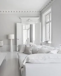 Дызайн сцен спальні ў белых танах