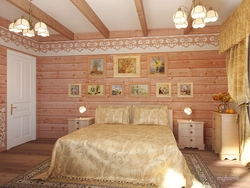Bedroom design in a wooden house lining