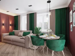 Apartment design with green kitchen