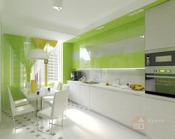 Apartment design with green kitchen