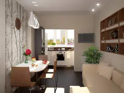 Kitchen design with living room with balcony