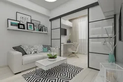 Zoning of a bedroom in a one-room apartment photo