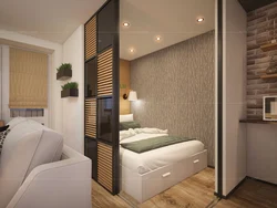 Zoning of a bedroom in a one-room apartment photo