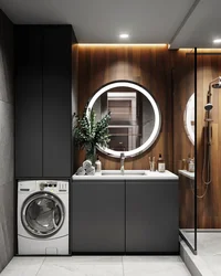 Washing machine in a narrow bathroom photo