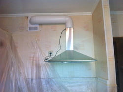 Air duct for exhaust hood in the kitchen in the interior