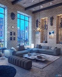 Loft style in the interior of the house living room