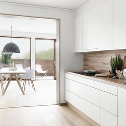 Interior of a wooden kitchen in white